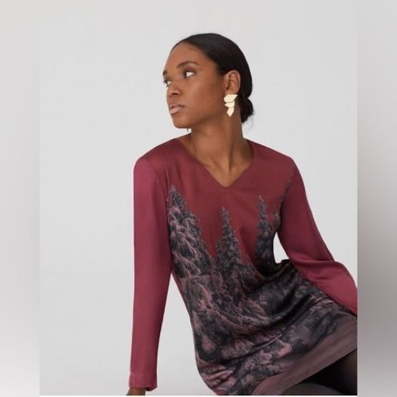 🌲Nice Things🌲- Alpine Valley Digital Print Dress / Merlot - Picture 3 of 13